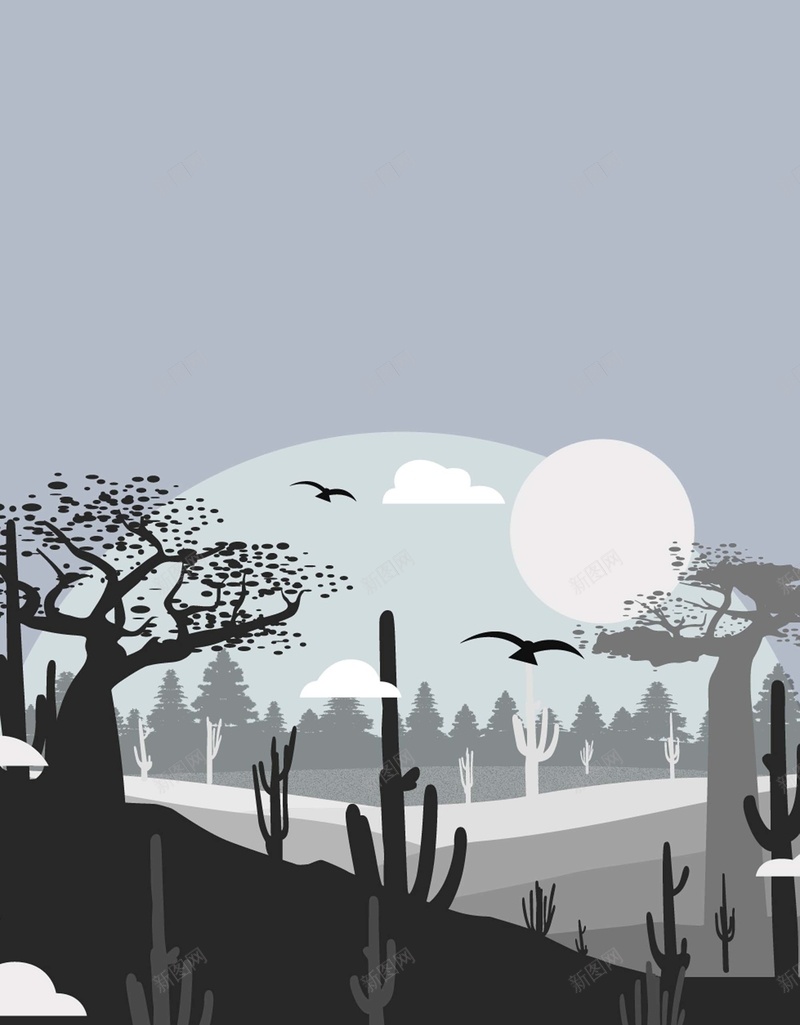 黑白简约森林海报矢量背景图ai设计背景_88icon https://88icon.com 仙人掌 景图 树木 森林 海报 矢量背 简约 黑白 矢量图