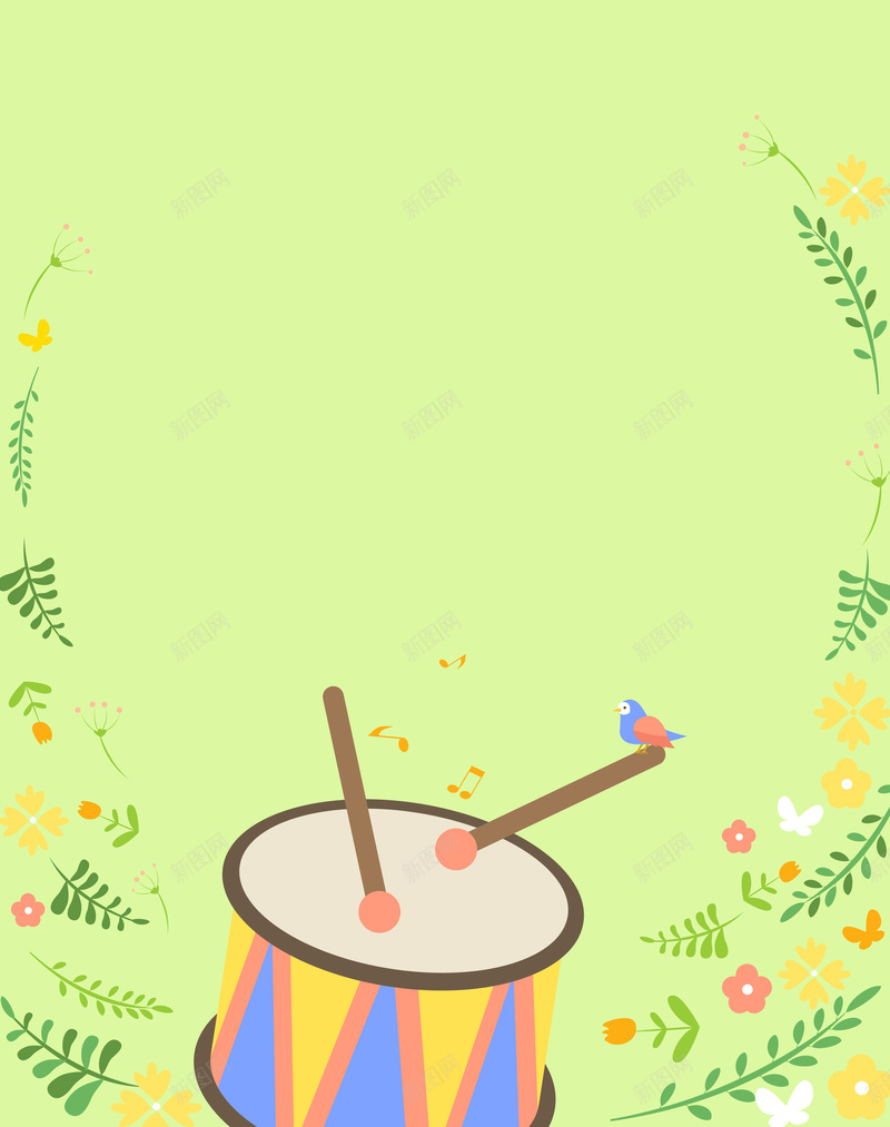 清新绿色乐器插画平面广告矢量图ai设计背景_88icon https://88icon.com 乐器 卡通 喜鹊 平面广告 插画 架子鼓 清新背景 激情 狂欢 绿叶 绿色 矢量图