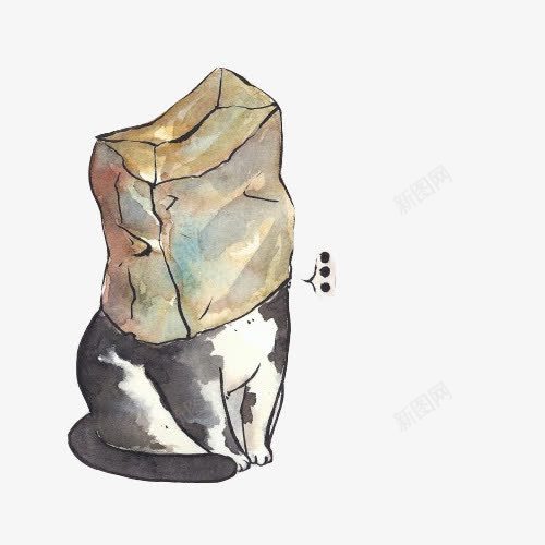 套着塑料袋的灰猫psd免抠素材_88icon https://88icon.com 塑料袋 头戴袋子 水彩画 灰猫 玩耍 调皮