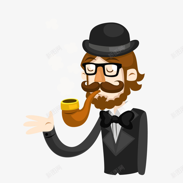 时尚绅士男子png免抠素材_88icon https://88icon.com 卡通男子 吸烟男子 绅士男子 背景装饰 英国男人 黑衣男子