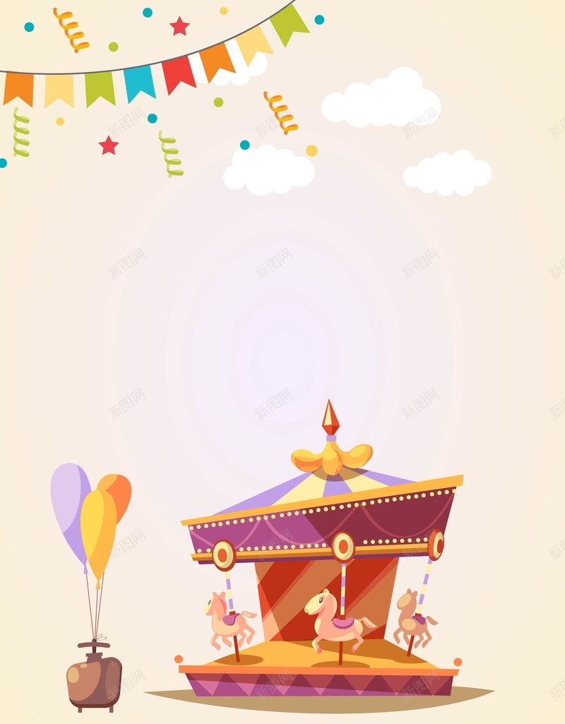 矢量卡通质感手绘旋转木马背景ai设计背景_88icon https://88icon.com 儿童节 卡通 庆祝 彩旗 手绘 旋转木马 气球 海报 游乐场 矢量 背景 质感 矢量图