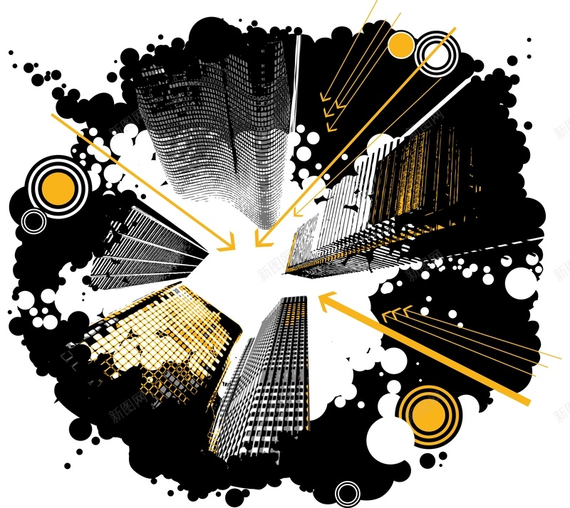 潮流城市大厦插画海报模板矢量图ai设计背景_88icon https://88icon.com 仰视 创意 城市大厦 海报 涂鸦 潮流 矢量 矢量图