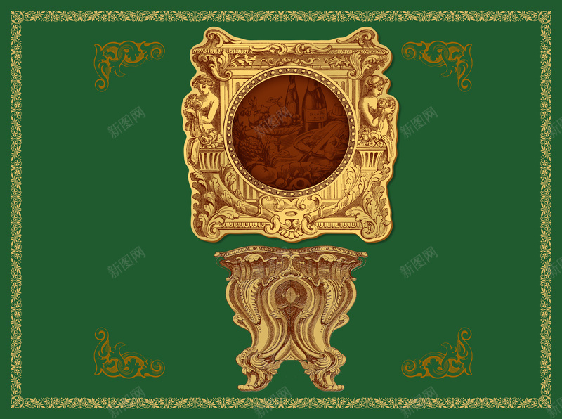 欧式高贵罗马建筑背景psd设计背景_88icon https://88icon.com 复古 欧式建筑 欧式背景 绿色背景 罗马建筑 罗马柱 花纹 花边 角花 边框 高贵