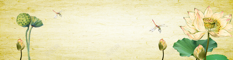 淘宝盛夏促销活动背景图psd设计背景_88icon https://88icon.com banner 中国风 夏日 折扣 清凉一夏 荷花 莲蓬 蜻蜓