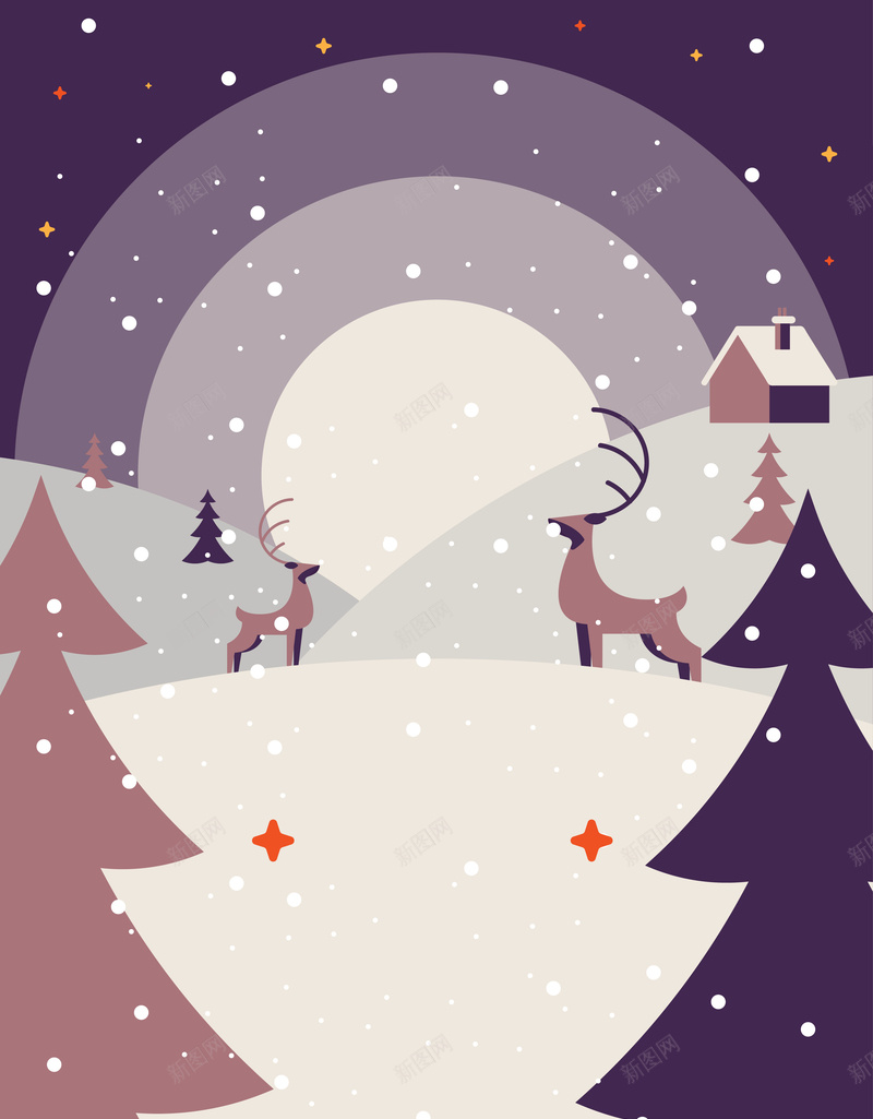 寒冷冬季雪景海报背景图矢量图ai设计背景_88icon https://88icon.com 下雪 几何 剪影 寒冷 开心 扁平 梦幻 渐变 雪松 雪花 麋鹿 矢量图