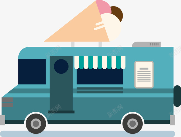 蓝色冰淇淋食物车图png免抠素材_88icon https://88icon.com 卡通车 卡通食品车 扁平化车 矢量食物车 货车 车 车子 食品车 食物车