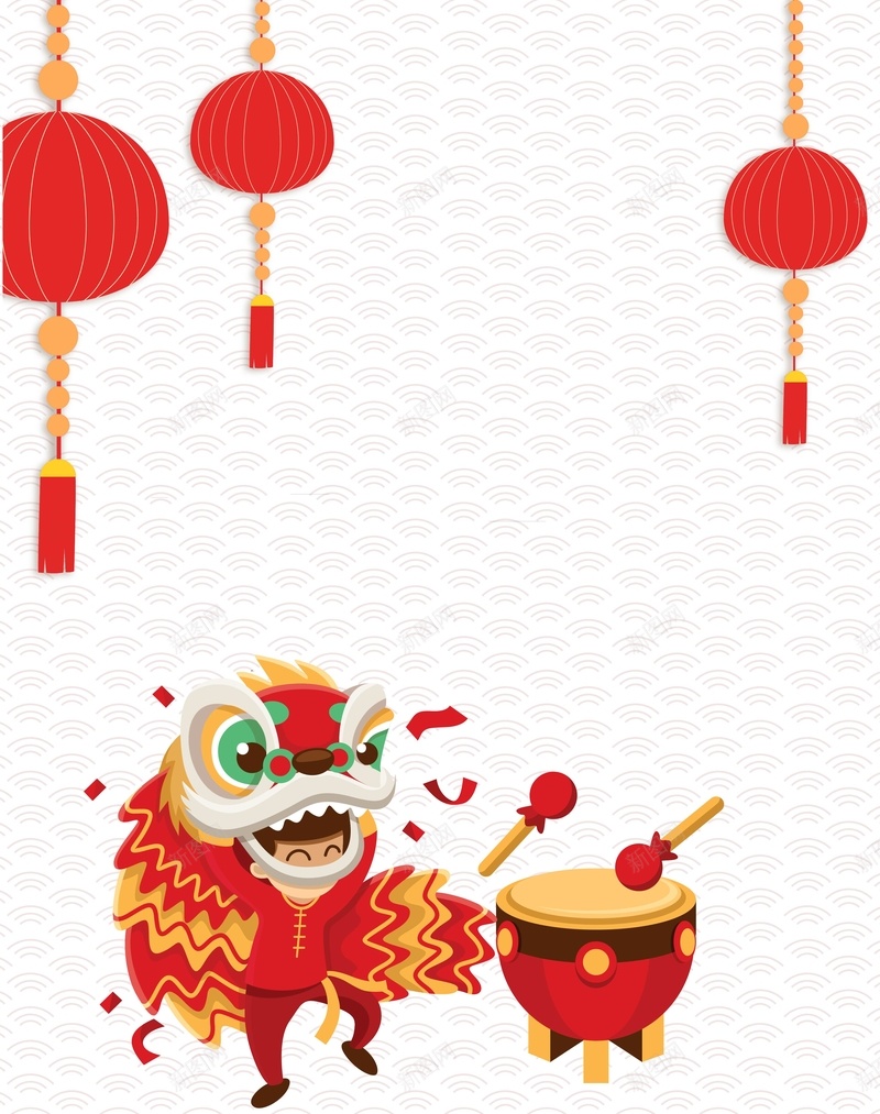 矢量灯笼舞狮子扁平化背景ai设计背景_88icon https://88icon.com 中国风 古典 底纹 扁平化 春节 海报 灯笼 矢量 背景 舞狮子 矢量图