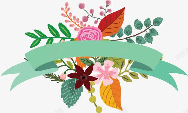 绿色标签栏花卉装饰png免抠素材_88icon https://88icon.com 手绘植物 植物 绿叶 花卉 花朵 边框底纹装饰