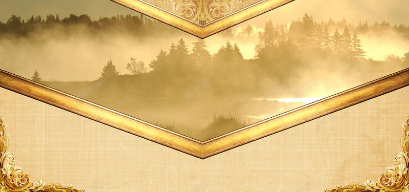 精品地产广告背景psd设计背景_88icon https://88icon.com 亲水豪宅 底纹 开盘 房地产宣传 楼房广告 欧式风格 经典 边框 金色线条 金色背景