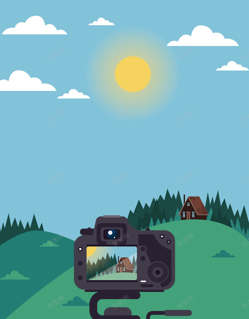 相机拍摄风景海报背景矢量图ai设计背景_88icon https://88icon.com 三脚架 卡通 山地 平原 开心 扁平化 拍摄 晴朗 海报 相机 矢量 素材 美丽 背景 蓝天白云 风景 矢量图