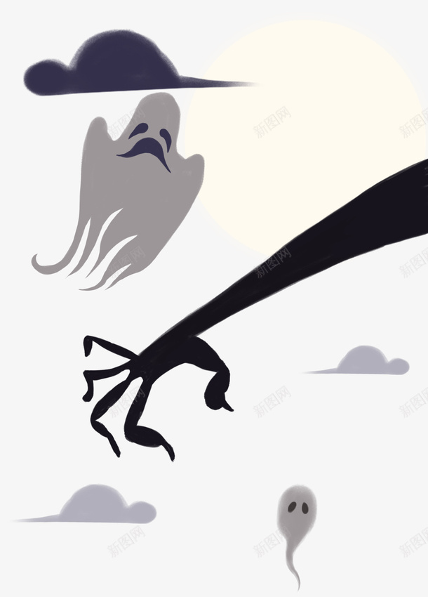 万圣节卡通装饰图案psd免抠素材_88icon https://88icon.com 万圣节 卡通手绘 可爱 圆月 幽灵 装饰图案 骷髅手