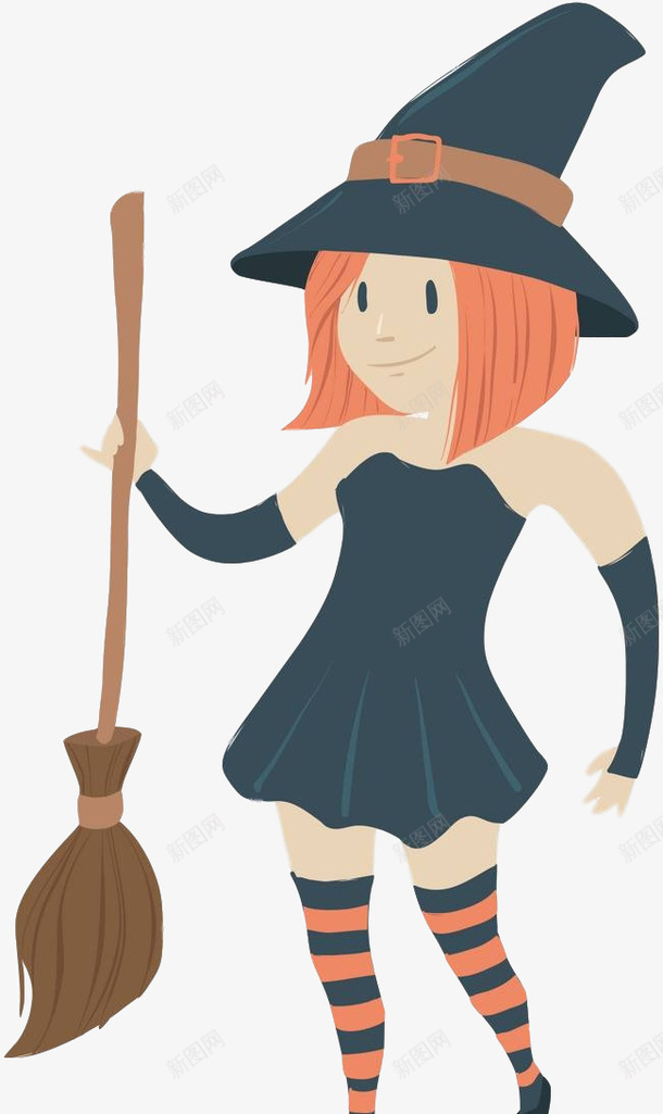 万圣节女巫拿扫把元素png免抠素材_88icon https://88icon.com 万圣节 卡通 女巫 扫把