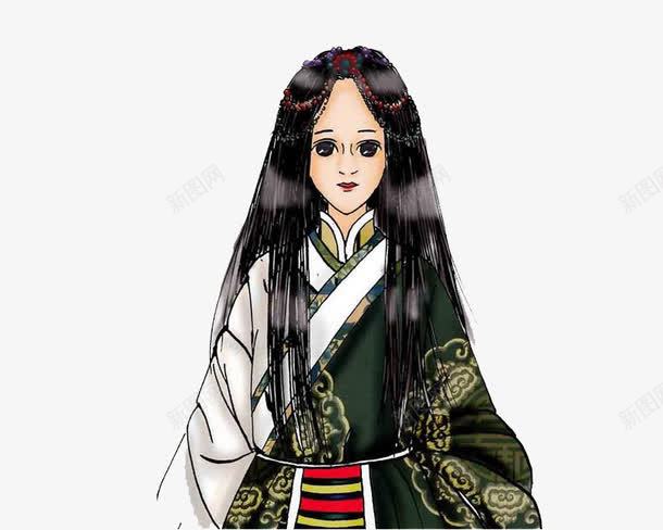 长发女孩png免抠素材_88icon https://88icon.com 卡通 女孩 手绘 藏文 藏族 长发