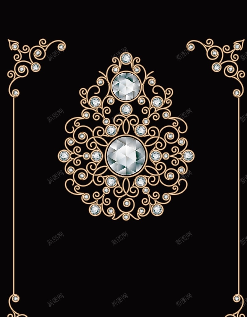 花纹上镶嵌的钻石背景矢量图ai设计背景_88icon https://88icon.com AI 大气 欣喜 海报 矢量图 背景 花纹 钻石 高清背景图 黑色