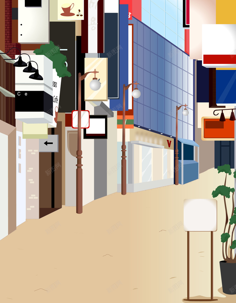 城市街头广告牌海报背景矢量图ai设计背景_88icon https://88icon.com 卡通背景 城市 宣传牌 广告海报 广告牌 店面 海报背景 街头 街景 路灯 矢量图