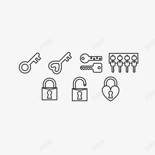 简约线条钥匙五金锁具矢量图ai免抠素材_88icon https://88icon.com 五金锁具 心形钥匙 心形锁 简约 线条 钥匙 锁 锁头 矢量图
