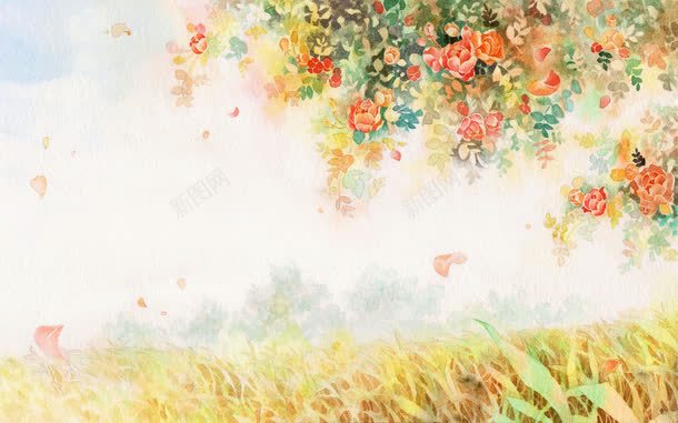 梦幻秋季背景图png免抠素材_88icon https://88icon.com 水墨 花 草地