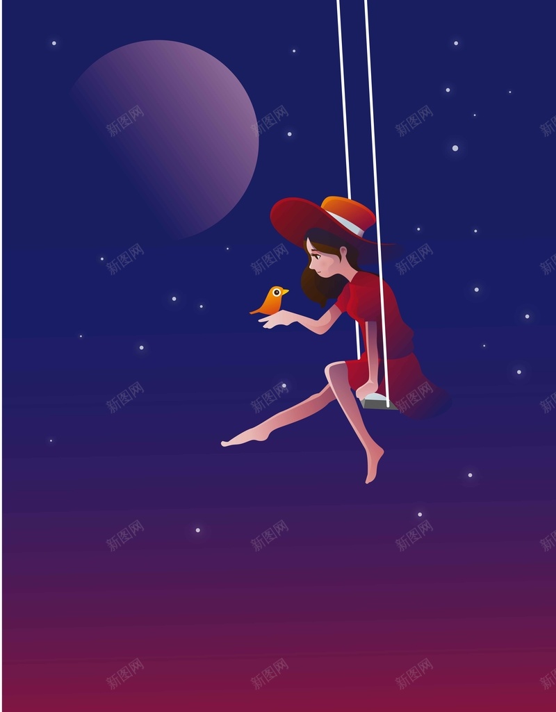 手绘插画女孩星空海报背景模板矢量图ai设计背景_88icon https://88icon.com 女孩 手绘 插画 星空 海报 矢量 简约 背景模板 荡秋千 矢量图