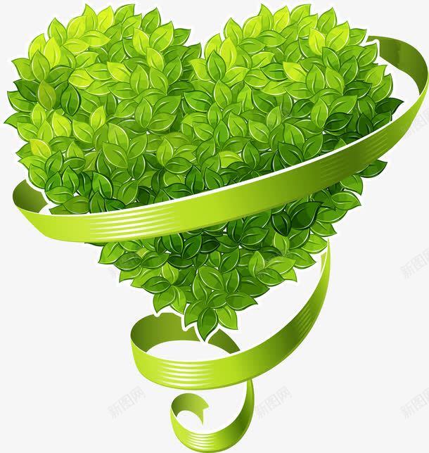 手绘绿色植物爱心丝带装饰png免抠素材_88icon https://88icon.com 丝带 爱心 绿色植物 装饰