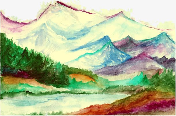 水彩山峦风景png免抠素材_88icon https://88icon.com 山峦 水彩画 装饰