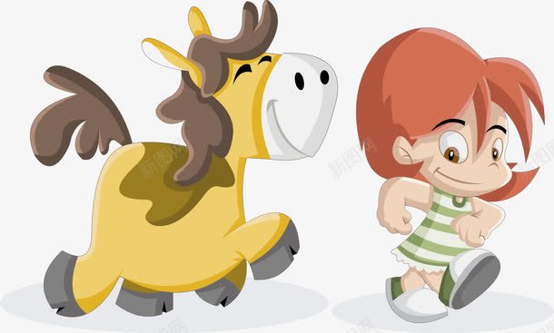 马与小女孩卡通png免抠素材_88icon https://88icon.com 卡通人物 卡通动物 小女孩 马