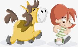 马与小女孩卡通png图片下载 马与小女孩卡通素材