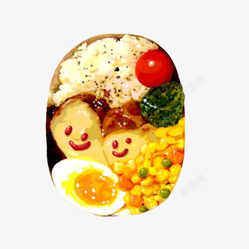 快捷便当手绘画片png免抠素材_88icon https://88icon.com 便当 煮鸡蛋 玉米 米饭