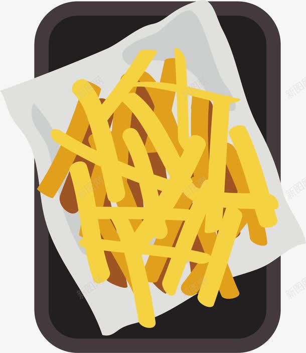 炸薯条png免抠素材_88icon https://88icon.com 土豆条 快餐 手绘 油炸 炸土豆丝 碟子 薯条 黑色托盘
