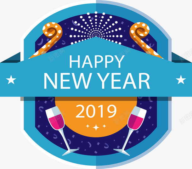 蓝色新年快乐标签矢量图ai免抠素材_88icon https://88icon.com 2019新年 新年 新年快乐 新年标签 矢量png 蓝色标签 矢量图