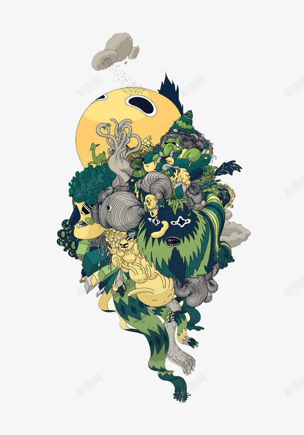 想象力的插画png免抠素材_88icon https://88icon.com 古怪 插画 绿色 黄色