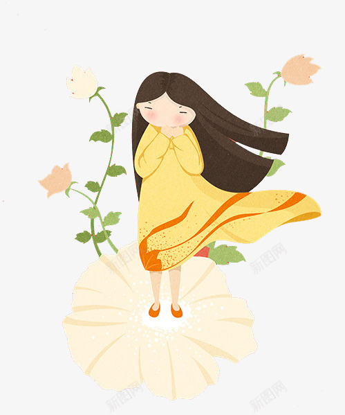 开花女png免抠素材_88icon https://88icon.com 水彩画 清新 粉色 花丛中