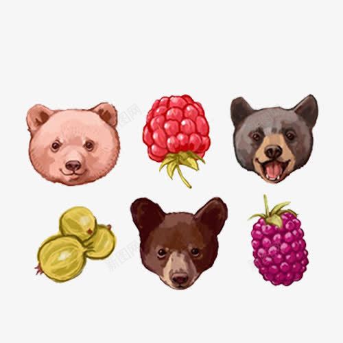 水彩画风动物熊psd免抠素材_88icon https://88icon.com 桑葚 水彩 猕猴桃 黑熊