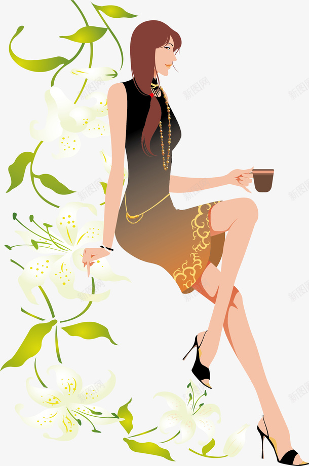 美女元素矢量图ai免抠素材_88icon https://88icon.com png 元素 卡通 叶子 女孩 英式下午茶 矢量图
