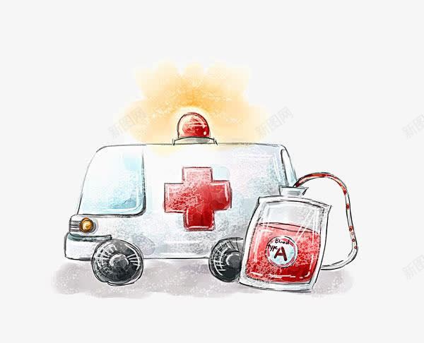 手绘医护车png免抠素材_88icon https://88icon.com 医护车 手绘 血袋 装饰