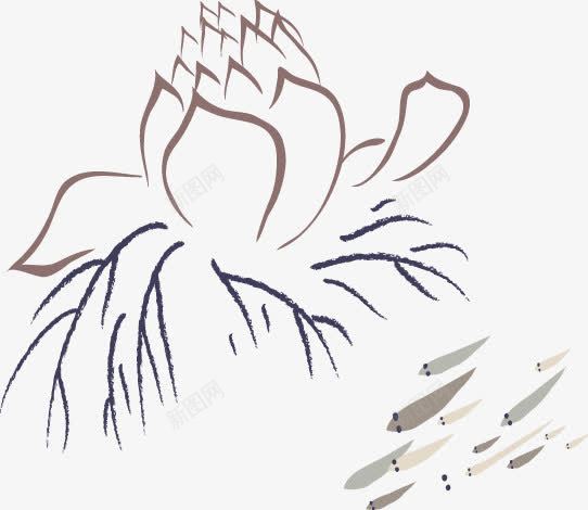 艺术小鱼荷花手绘png免抠素材_88icon https://88icon.com 艺术 荷花