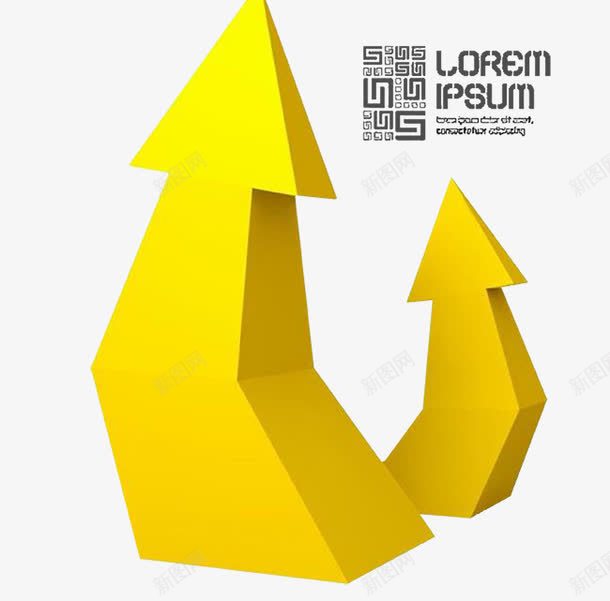 立体上升箭头psd免抠素材_88icon https://88icon.com 上升 方向 走向 递增箭头 黄色