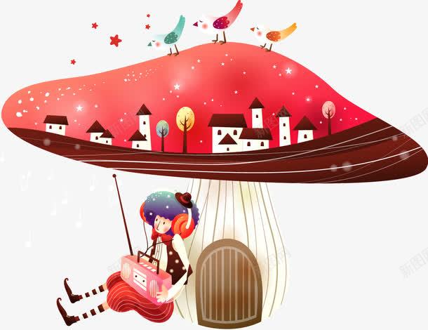卡通可爱蘑菇房子小女孩png免抠素材_88icon https://88icon.com 卡通 可爱 小女孩 房子 蘑菇