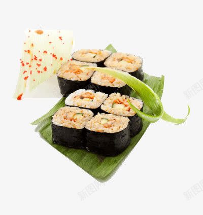放在菜叶子上的寿司png免抠素材_88icon https://88icon.com 干净 海苔 食物