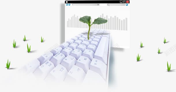 电脑商务科技png免抠素材_88icon https://88icon.com 叶子 商务 树叶 电脑 科技 键盘