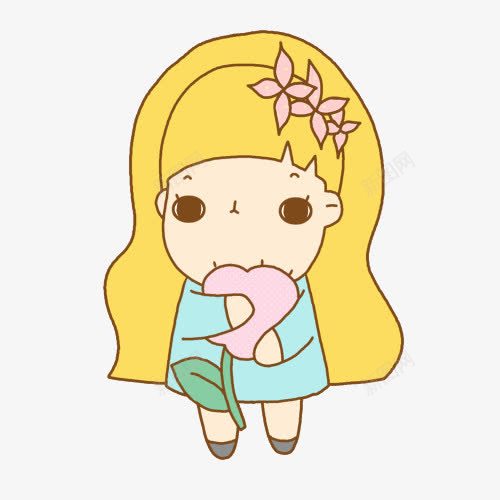 黄头发小女孩png免抠素材_88icon https://88icon.com 卡通小女孩 可爱漫画女孩 抱着花的女孩