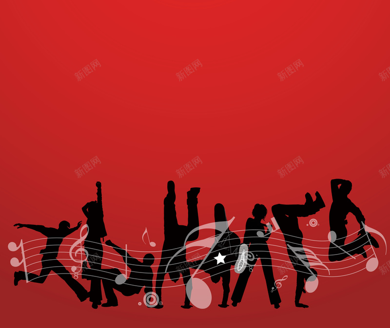 手绘人物音符花纹红底背景矢量图ai设计背景_88icon https://88icon.com 人物 手绘 海报 素材 红底 背景 花纹 音符 矢量图