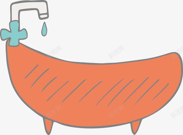 手绘桔色浴缸png免抠素材_88icon https://88icon.com 卡通 手绘 桔色 水龙头 浴缸
