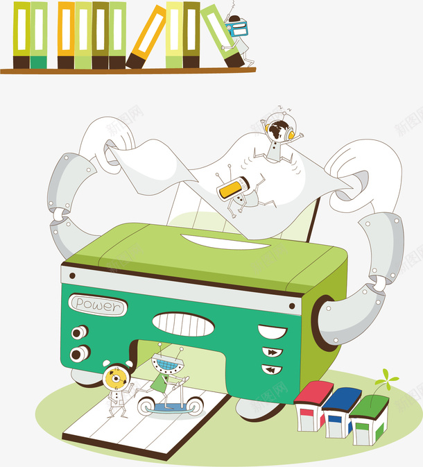 读书的机器人矢量图ai免抠素材_88icon https://88icon.com 书架 书籍 机器人 矢量图
