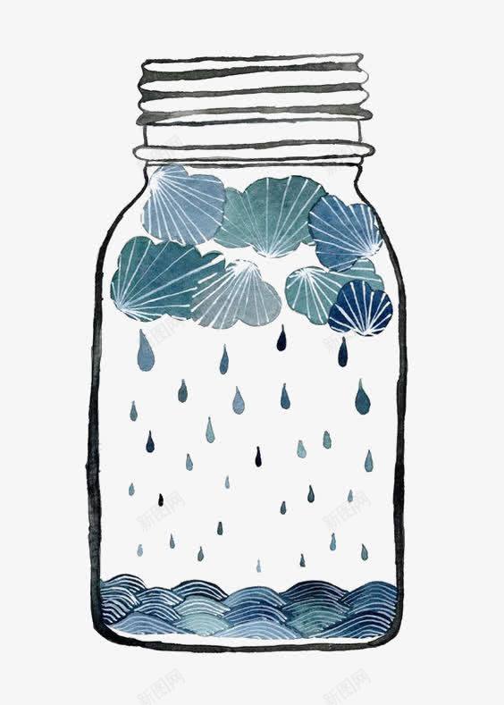 雨滴瓶子png免抠素材_88icon https://88icon.com 乌云 卡通瓶子 手绘瓶子 水彩雨滴