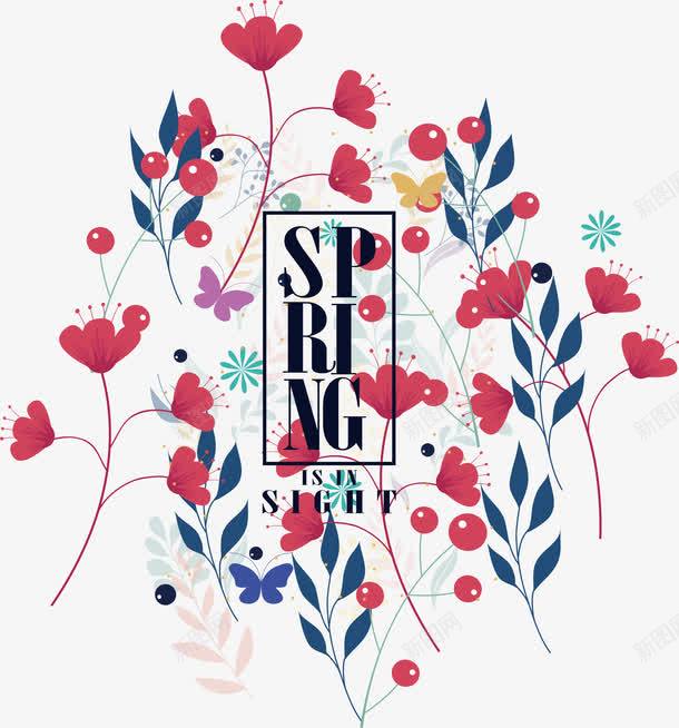 枚红色花朵春天海报png免抠素材_88icon https://88icon.com spring 开春 春天 春天花朵 矢量png