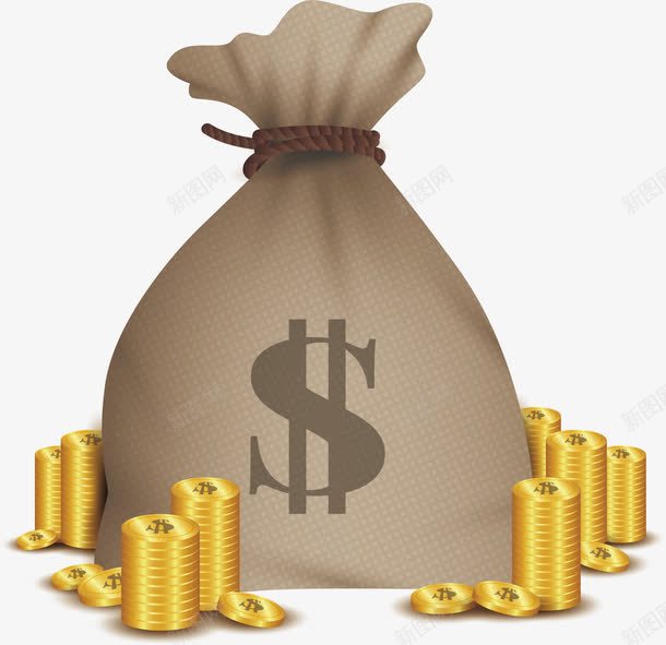 一袋子金币png免抠素材_88icon https://88icon.com 一个亿 中大奖 发钱啦 宝藏 矢量png 财宝 财富 金币