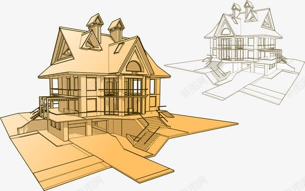 手绘建筑矢量图ai免抠素材_88icon https://88icon.com 别墅 建筑 手绘 矢量图