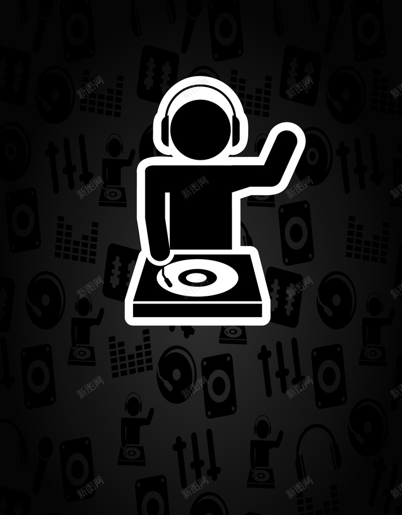 卡通线条人手DJ音乐卡片背景矢量图ai设计背景_88icon https://88icon.com DJ剪影 DJ师 DJ音乐海报 人物剪影 影音娱乐 打碟机 时尚潮流 狂欢 矢量图 矢量素材 音乐背景 黑胶碟