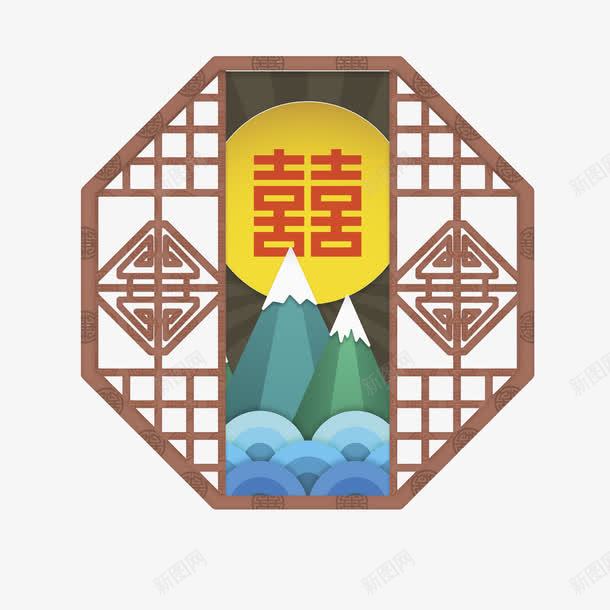 古典风屏风图png免抠素材_88icon https://88icon.com 创意的 卡通 古典风 喜字 屏风 插图 窗户 风景