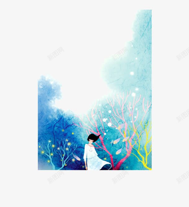 梦幻蓝色树林png免抠素材_88icon https://88icon.com 梦幻 童真 蓝色 裙摆